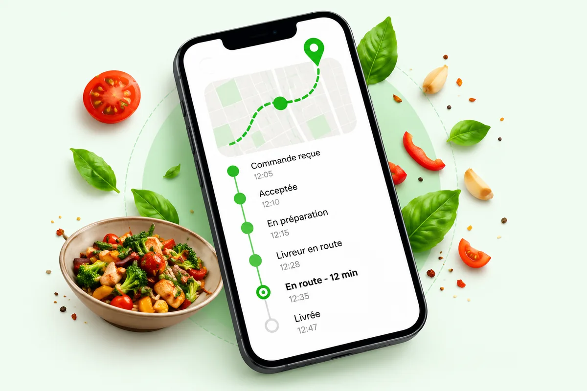 Suivi d'une commande Jetfood étape par étape dans l'application